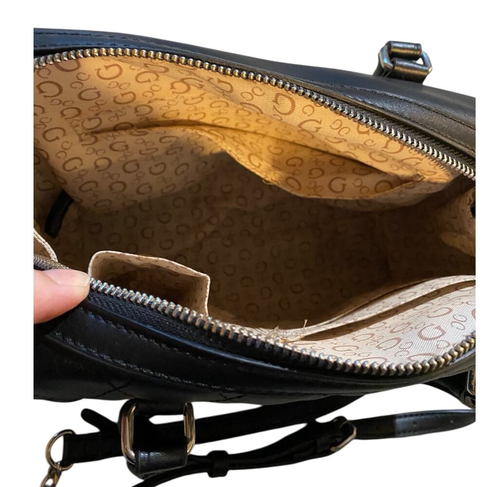 Guess Cessily Quilted Boxed Satchel Handbag Black Vegan Faux Leather Crossbody‎ - Picture 11 of 14